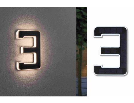 Oprawa elewacyjna SOLAR LED numer domu 3 3000K IP44 wymienny akumulator / czarny / tworzywo sztuczne