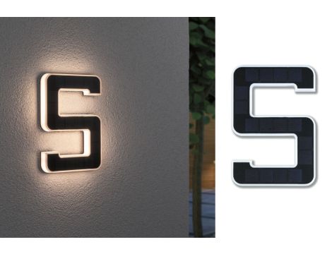 Oprawa elewacyjna SOLAR LED numer domu 5 3000K IP44 wymienny akumulator / czarny / tworzywo sztuczne