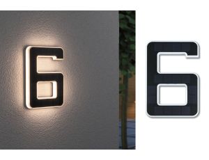 Oprawa elewacyjna SOLAR LED numer domu 6 3000K IP44 wymienny akumulator / czarny / tworzywo sztuczne