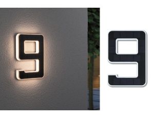 Oprawa elewacyjna SOLAR LED numer domu 9 3000K IP44 wymienny akumulator / czarny / tworzywo sztuczne