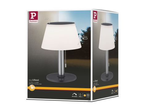 Lampka stołowa solarna LILLESOL LED  3-STEP DIM 45lm 3000K IP44 stal nierdzewna / metal - 10