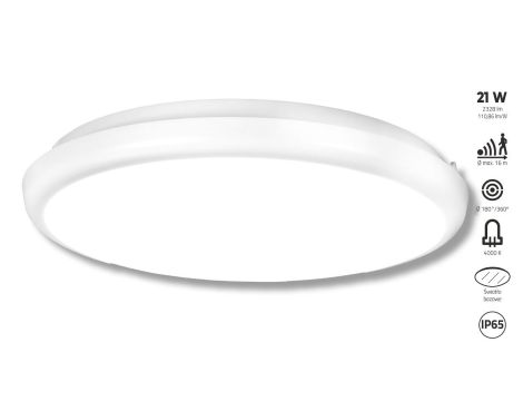 Plafoniera SUNLIGHT LED 21W okrągła 300mm 2328lm IP65 4000K czujnik ruchu i zmierzchu 230V biały / tworzywo sztuczne