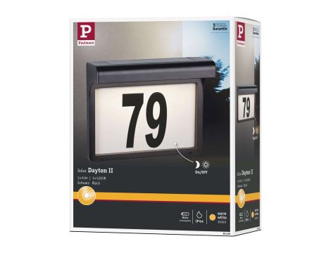 Oprawa elewacyjna DAYTON II LED solar numer domu + czujnik zmierzchu 3000K IP44 czarny / tworzywo sztuczne - 7