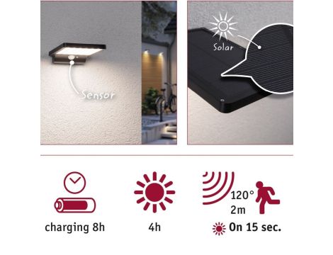 Oprawa elewacyjna SOLVEIG LED solar 3000K 338lm czujnik ruchu+ zmierzchu IP44 czarny - 3