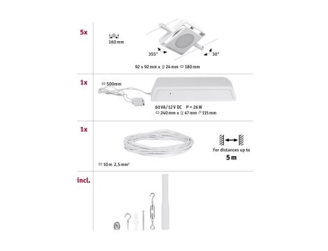 System linkowy zest MacLED 5x4,5W Biały-mat/Chrom 12V DC 60VA twszt 3000K - 5