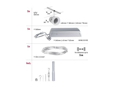 System linkowy DC zest Cone max5x10W Chrom mat/Chrom GU5,3 12V DC 60VA twszt/met - 2