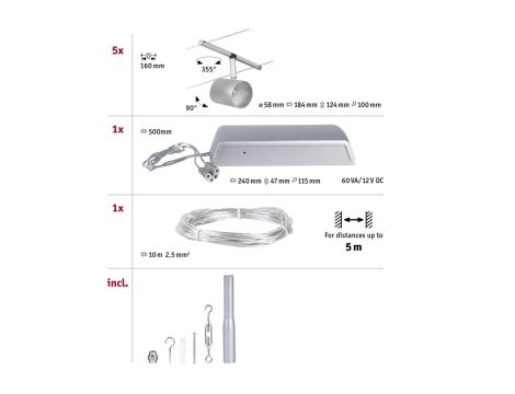 System linkowy DC zest Cup max5x10W Chrom mat/Chrom GU5,3 12V DC 60VA twszt/met - 2