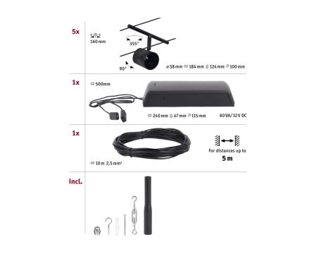 System linkowy DC zest Cup max5x10W Czarny mat/Chrom GU5,3 12V DC 60VA twszt/met - 2
