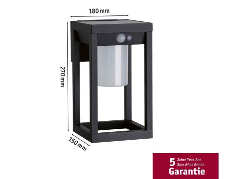 Oprawa elewacyjna MARISOL LED solar 3000K 350lm z czujnikiem ruchu + zmierzchu IP44 czarny - 3