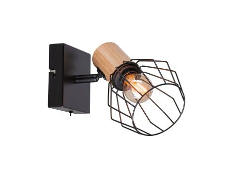 Oprawa ścienna LANKA E14 max.1x20W z wyłącznikiem 230V czarny / drewno