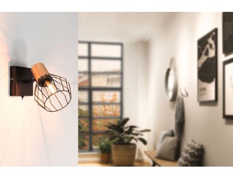 Oprawa ścienna LANKA E14 max.1x20W z wyłącznikiem 230V czarny / drewno - 4