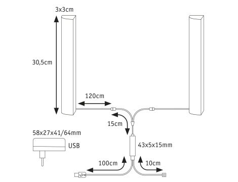 Listwa LED zestaw 2x30cm LIGHTBAR DYNAMIC RGB z pilotem 2x0,6W 230W / 5V DC - 9