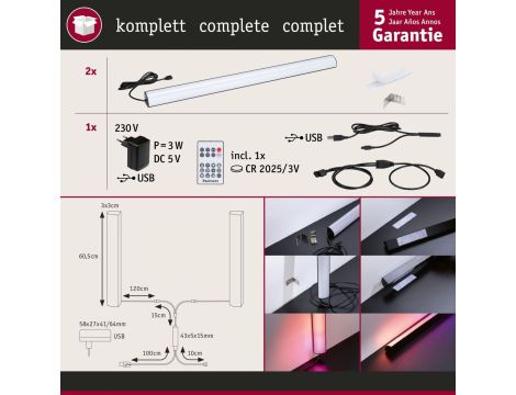 Listwa LED zestaw 2x60cm LIGHTBAR DYNAMIC RGB z pilotem 2x1W 230 / 5V DC - 6
