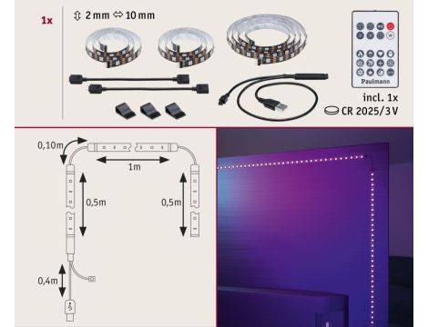 Zestaw taśma LED TV55 cali USB + pilot Dynamic Rainbow RGB 3,5W 5V czarny - 5