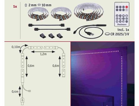 Zestaw taśma LED TV65 cali USB + pilot Dynamic Rainbow RGB 4W 5V czarny - 5