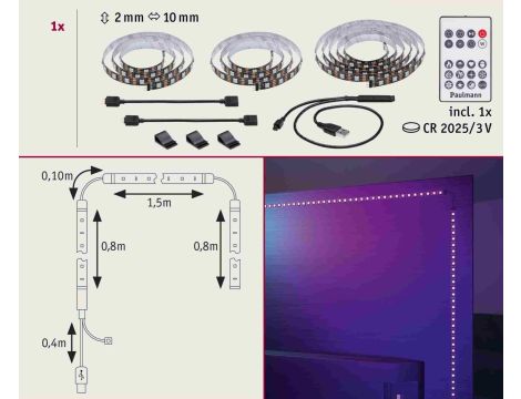 Zestaw taśma LED TV75 cali USB + pilot Dynamic Rainbow RGB 5W 5V czarny - 5