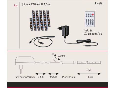 Kompletny zestaw taśma DYNAMIC LED RGB+ 3W 1,5M IP20 60LED/m  5VA 230V/12V DC biały / tworzywo sztuczne - 8