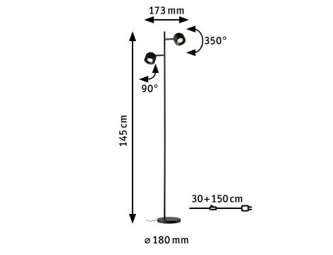 Lampa podłogowa PURIC PANE LED 2x3W 3-STEP DIM 2300lm 2700K 230V czarny / metal / tworzywo sztuczne - 8