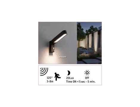 Oprawa elewacyjna ITO pionowy IP44 7W 3000K czujnik PIR + zmierzchu 230V antracyt - 5