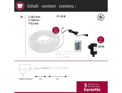 Taśma zewnętrzna LED RGB zestaw kompletny 30W 5m 36lm/m 72LED/m IP65 biały - 5