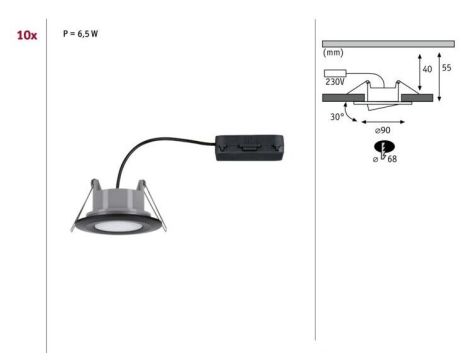 Zestaw opraw do wbudowania CALLA LED 10X6W 500lm okrągła wychylna 4000K IP65 230V czarny matowy - 3