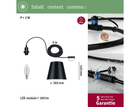 Lampa wisząca KOFIA Plug & Shine 2W - max. 10W 3000K IP44 E14 24V antracyt / aluminium / stal nierdzewna - 4