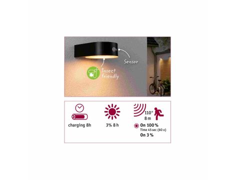 Oprawa elewacyjna EILEEN LED solar PIR 300lm 2200K IP44 czarny / tworzywo sztuczne - 5