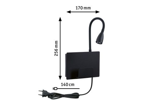 Oprawa ścienna HALINA LED 2.4W 200lm 2700K USB-C 230V czarny mat /metal - 6