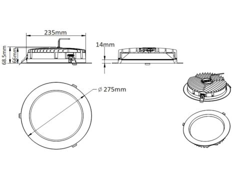 Oprawa wpuszczana Downlight LED 28W/38W 4959lm 3000K/3400K/4000K IP44  fi 275mm 230V biały / aluminium tworzywo - 4