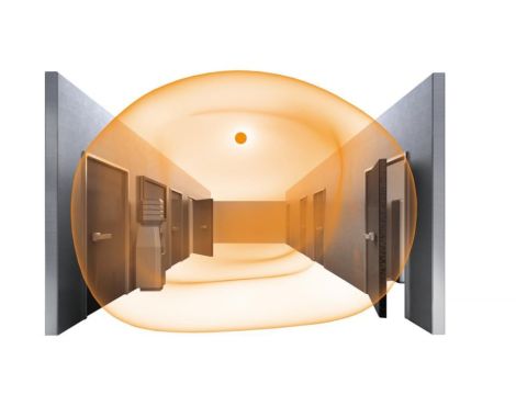 Oprawa z modułem awaryjnym i z czujnikiem ruchu RS PRO P2 płaska S HF 15,4W LED 1700lm 4000K IP54 IK03 230V biała/ tworzywo sztuczne / światło awaryjne zgodne z normą EN 60598-2-2 na 3 godziny - 4