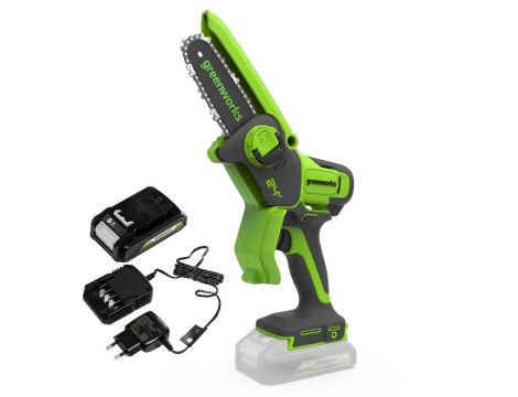 24V minipilarka łańcuchowa Greenworks G24MCS10K2 zestaw ładowarka + aku 2Ah