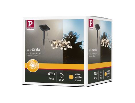 Łańcuch świetlny solarny SOALA LED 3.9m z czujnikiem zmierzchu 1lm/metr  3000K IP44  czarny / tworzywo sztuczne - 9