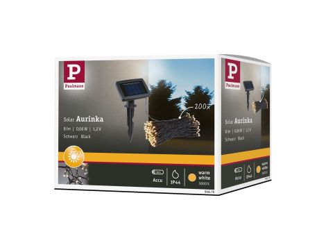 Łańcuch świetlny solarny AURINKA LED 21.9m z czujnikiem zmierzchu 1lm/metr  3000K IP44  czarny / tworzywo sztuczne - 9