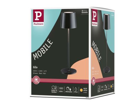 Lampka stołowa akumulatorowa GILO LED DIM USB-C 2.8W 240lm 2700K IP44 czarny mat / metal tworzywo sztuczne - 13