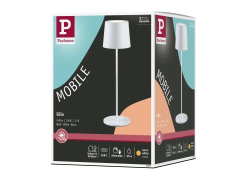 Lampka stołowa akumulatorowa GILO LED DIM USB-C 2.8W 240lm 2700K IP44 biały mat / metal tworzywo sztuczne - 15
