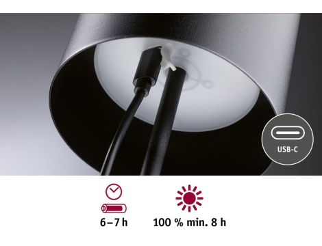 Lampka stołowa akumulatorowa TUNI LED DIM USB-C 2.8W 240lm 2700K IP44 czarny matowy / tworzywo sztuczne - 10