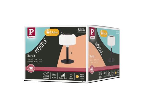 Lampka stołowa solarna BARTJA LED 3-STEP DIM USB-C 1.6W 160lm 2700K IP44 czarny / tworzywo sztuczne - 14