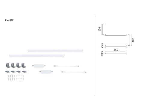 Zestaw przedłużający opraw podszafkowych LED LINE DIM PIR 2x4W 2x350lm 350mm 30000K 24V biały matowy / aluminium - 6