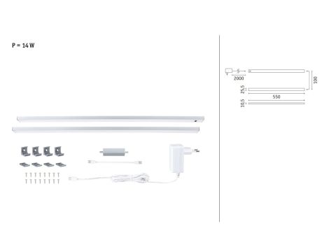 Zestaw opraw podszafkowych SET LINE DIM PIR 2x6W 2x500lm 550mm 3000K 230V/24V chrom matowy / aluminium - 3