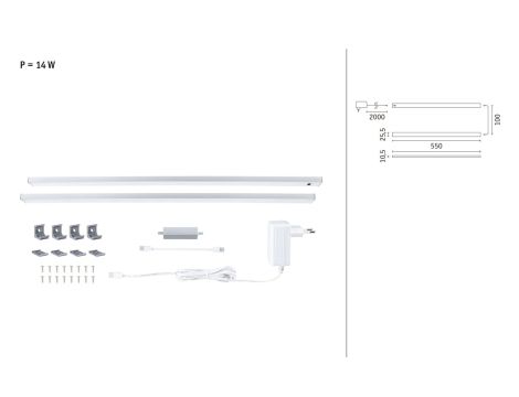 Zestaw opraw podszafkowych SET LINE DIM PIR 2x6W 2x500lm 550mm 2700K-6500K 230V/24V chrom matowy / aluminium - 4