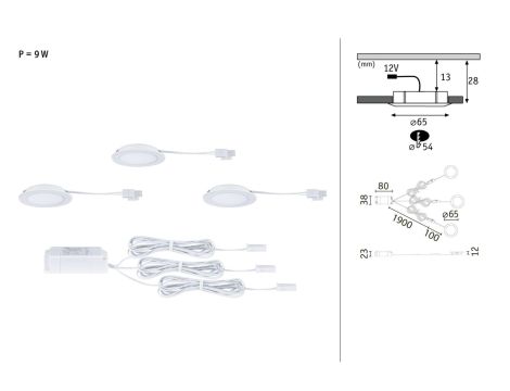 Zestaw opraw meblowych do wbudowania EBL SET 3x2,5W 3x180lm 3000K 12V biały / tworzywo sztuczne - 3