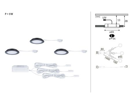 Zestaw opraw meblowych do wbudowania EBL SET 3x2,5W 3x180lm 3000K 12V  czarny matowy / tworzywo sztuczne - 4
