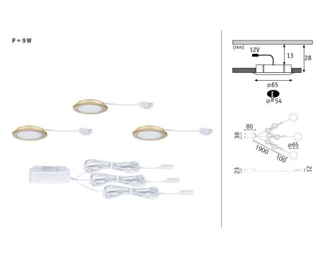 Zestaw opraw meblowych do wbudowania EBL SET 3x2,5W 3x180lm 3000K 12V złoty matowy / tworzywo sztuczne - 4