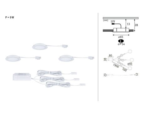 Zestaw opraw meblowych do wbudowania EBL SET 3x2,5W 3x180lm 4000K 12V biały / tworzywo sztuczne - 6