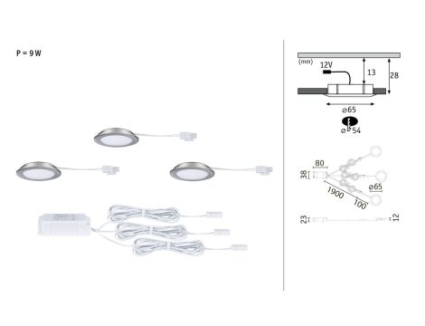 Zestaw opraw meblowych do wbudowania EBL SET 3x2,5W 3x180lm 4000K 12V żelazo szczotkowane / tworzywo sztuczne - 6