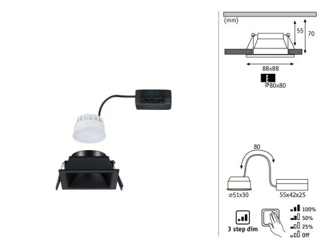 Oprawa do wbudowania EBL COLE SET COIN 3-STEP DIM 6W 470lm 2700K IP44 230V czarny / aluminium - 5