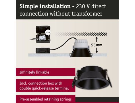 Oprawa do wbudowania EBL COLE SET COIN 3-STEP DIM zestaw 3x6W 3x470lm 2700K IP44 230V czarny matowy / aluminium - 9
