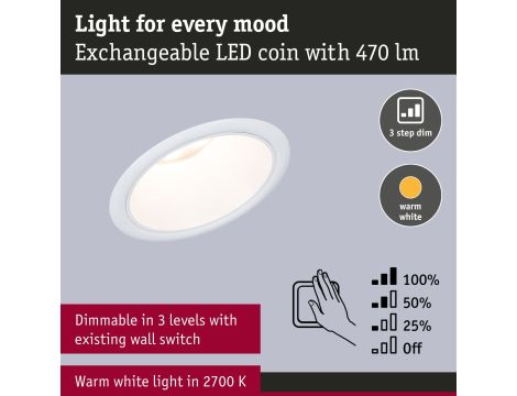Oprawa do wbudowania EBL COLE SET COIN 3-STEP DIM 6W 470lm 2700K IP44 230V biały matowy / aluminium - 9