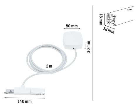 Przewód zasilający URail system 2m max.1000W 230V biały RAL9003 / tworzywo sztuczne - 5