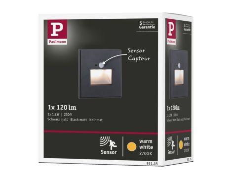 Oprawa przyschodowa EDGE LED czujnik ruchu i zmierzchu kwadrat 1x1,2W 120lm 2700K 230V czarny matowy / tworzywo sztuczne - 11